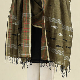 Green Handloom Cotton Burdwan Jamdani Dupatta
