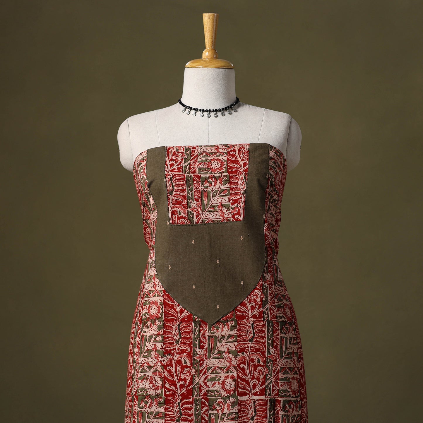 Red Kalamkari Print Cotton Unstitched Kurta Material