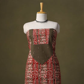 Red Kalamkari Print Cotton Unstitched Kurta Material