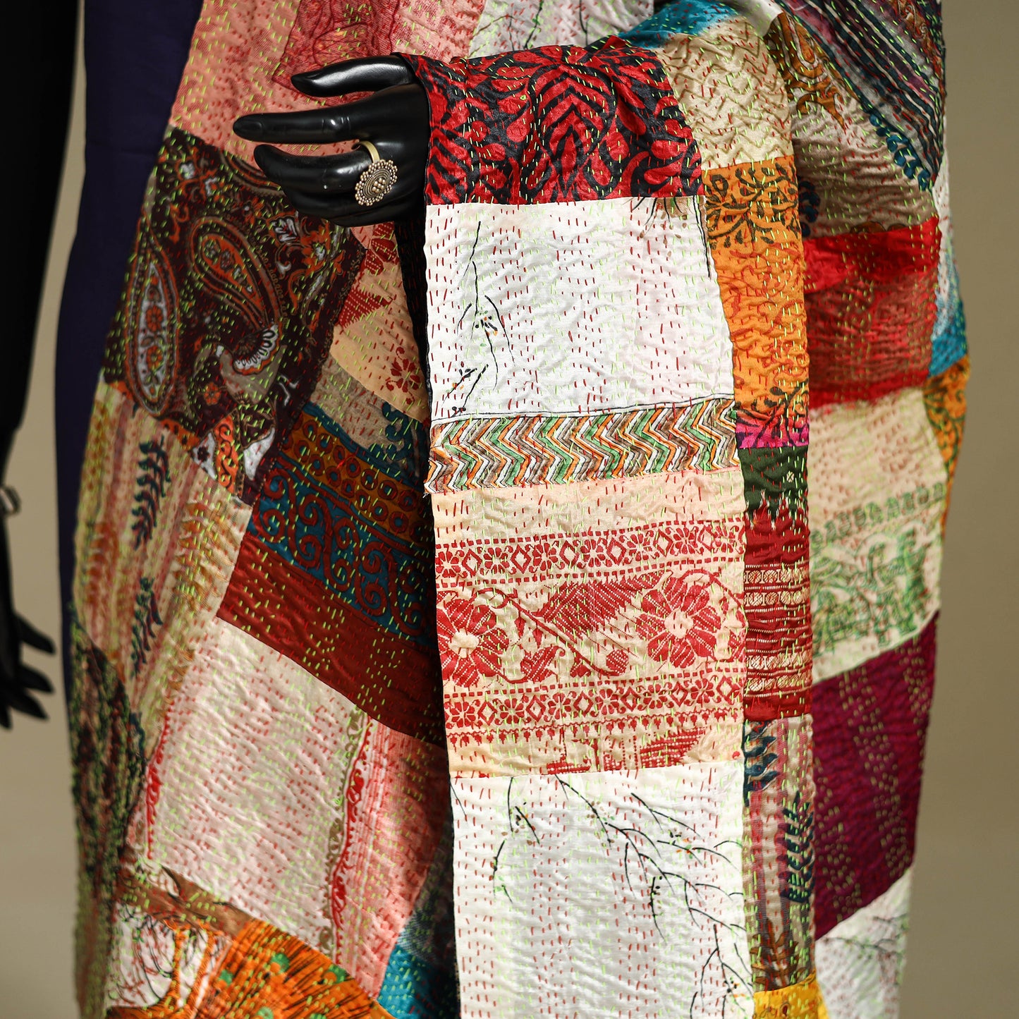 Multicolor - patchwork reversible silk bengal kantha work