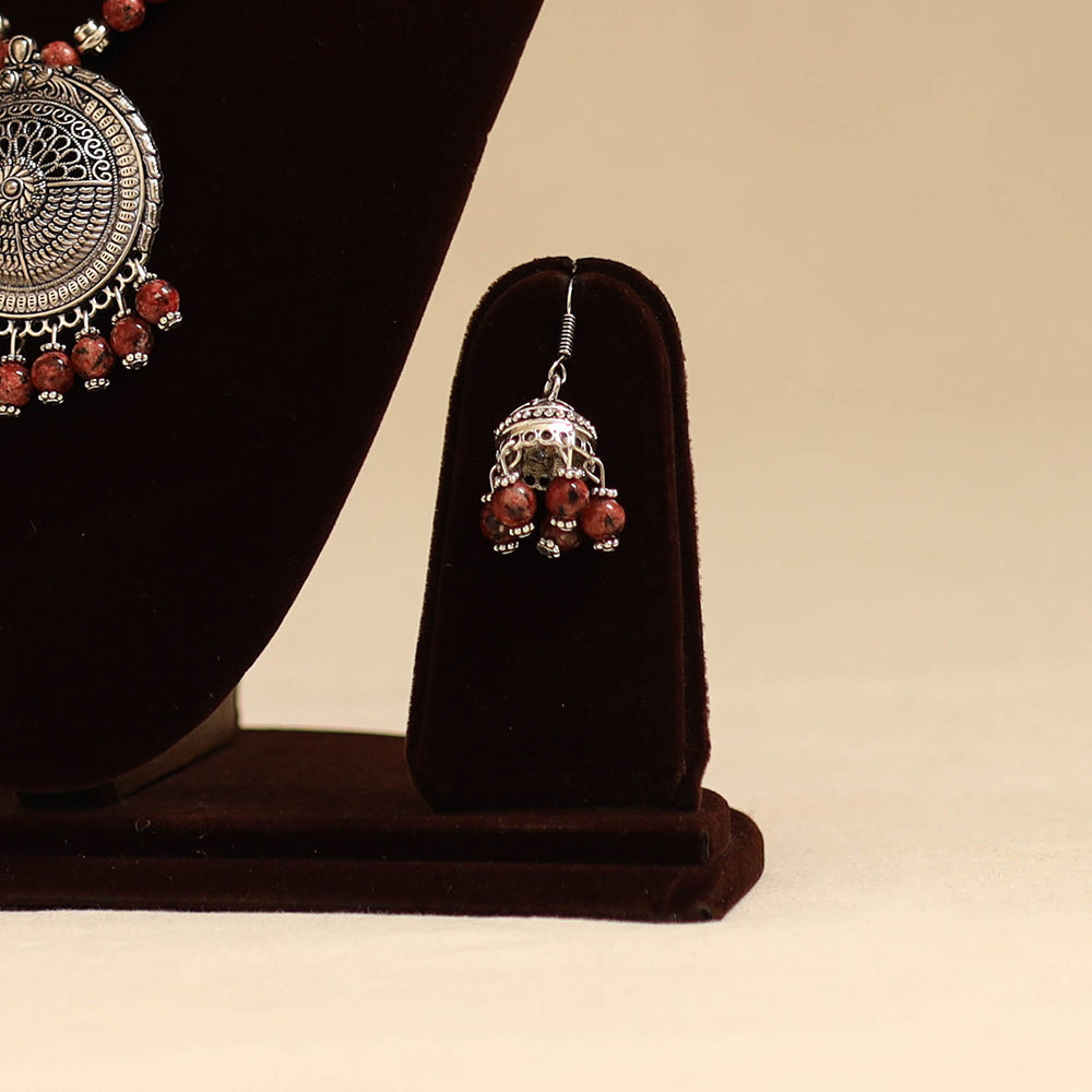 Red - german silver necklace set with glass stones 27