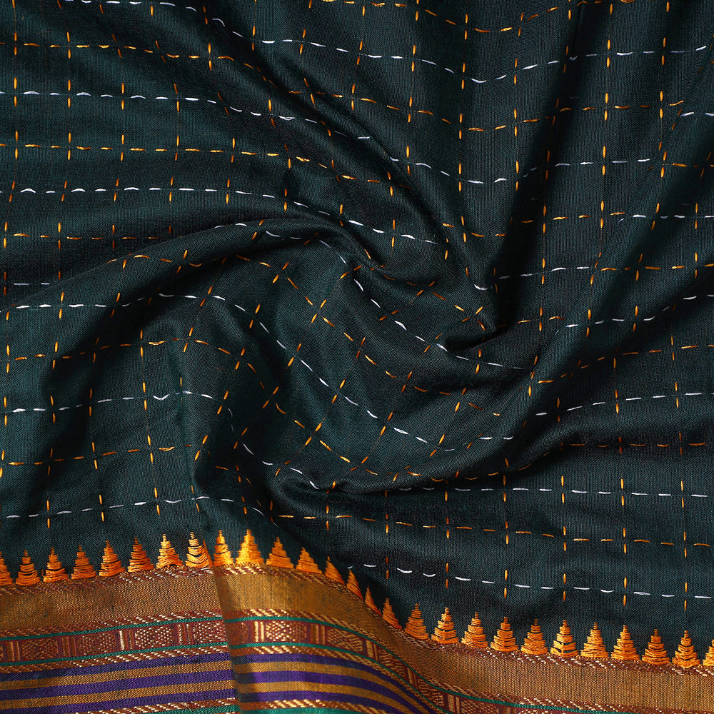 Green - Prewashed Dharwad Mercerised Cotton Zari Border Fabric 15