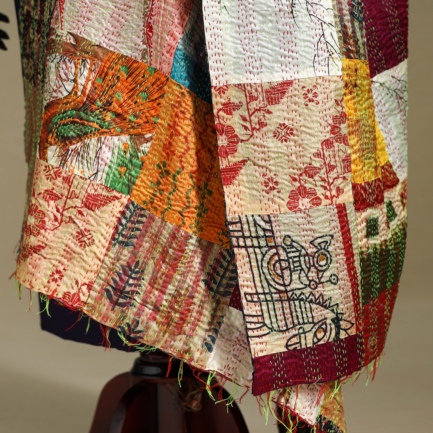 Multicolor - patchwork reversible silk bengal kantha work