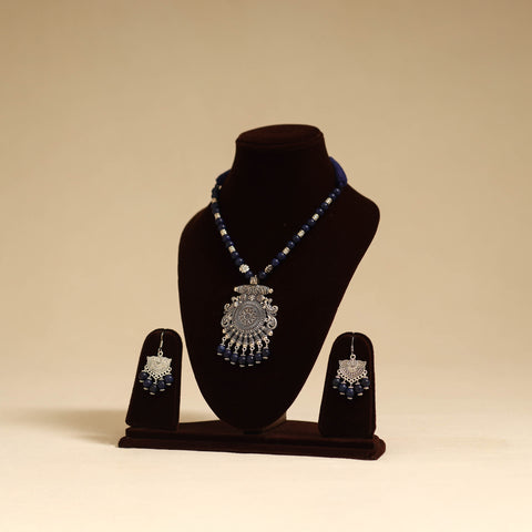 Blue - german silver necklace set with glass stones 28