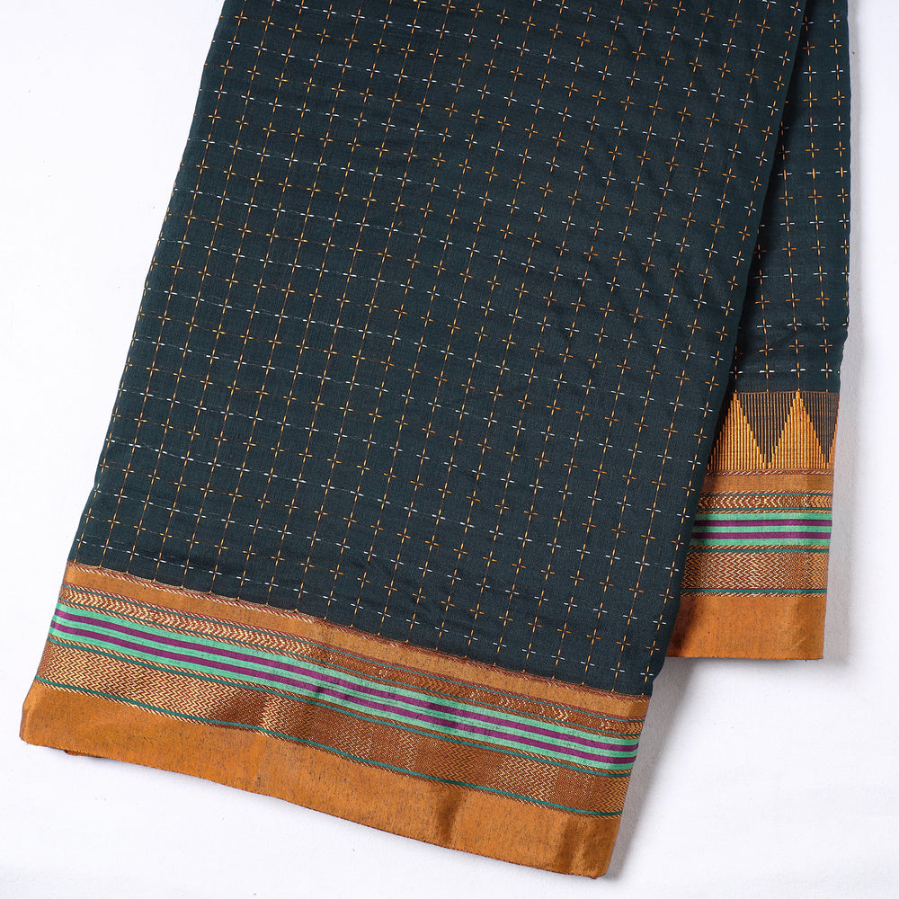 Green - Prewashed Dharwad Mercerised Cotton Zari Border Fabric 16