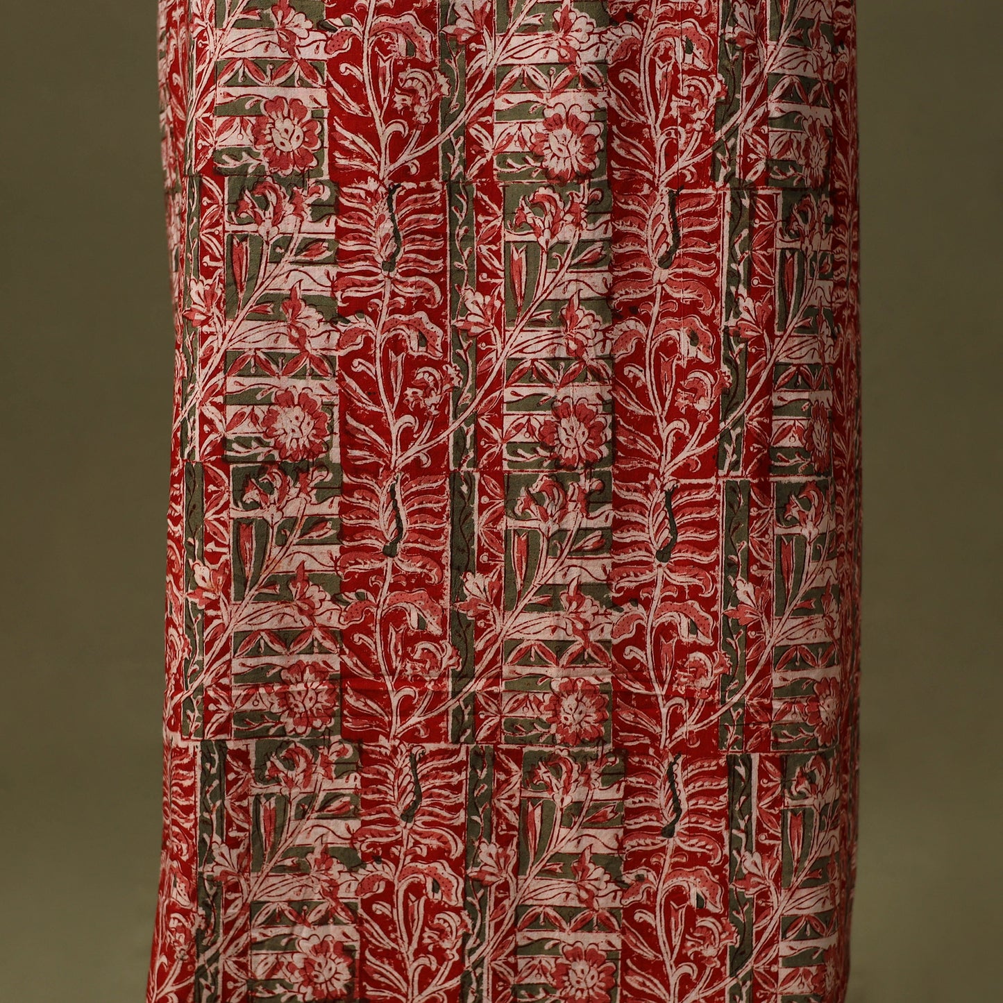 Red Kalamkari Print Cotton Unstitched Kurta Material