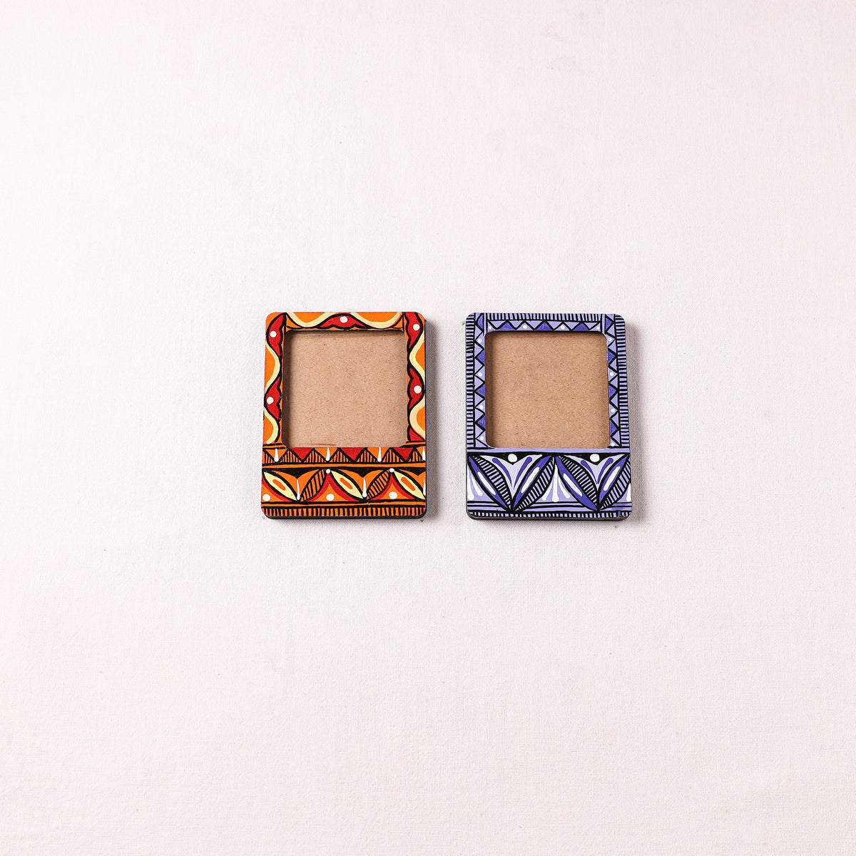 Madhubani Handpainted Wooden Photo Frame Fridge Magnet (Set of 2) 29