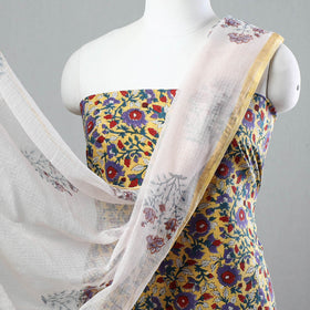 yellow  3pc Sanganeri Block Printed Cotton Suit Material with Kota Doria Dupatta 18 Onine 
