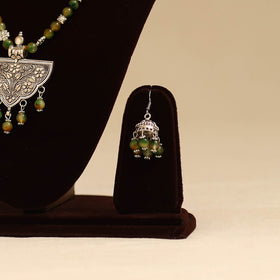 Green - german silver necklace set with glass stones 29