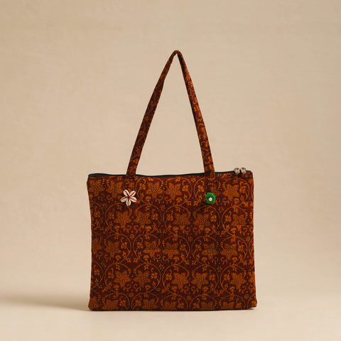  Orange Handcrafted Quilted Cotton Hand Bag