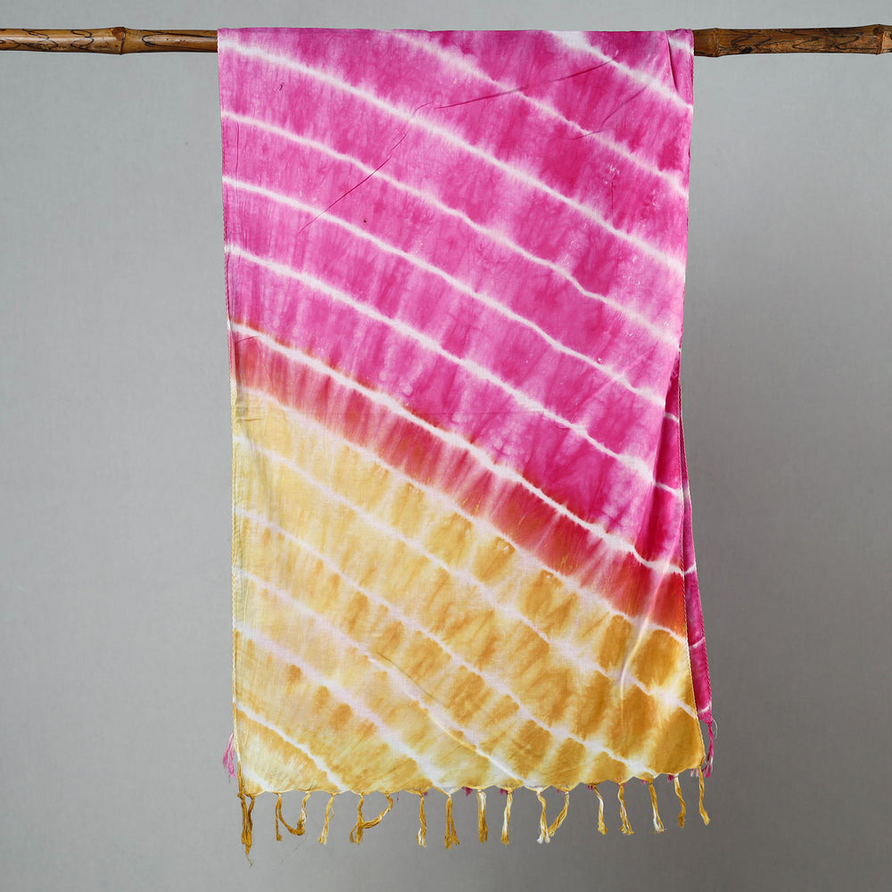 Pink -Shibori Tie-Dye Cotton Stole with Tassels 194