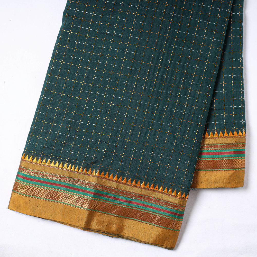 Green - Prewashed Dharwad Mercerised Cotton Zari Border Fabric 17