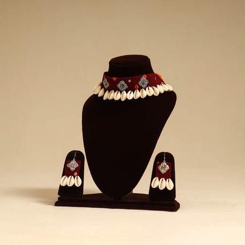 Maroon - german silver fabart choker necklace set