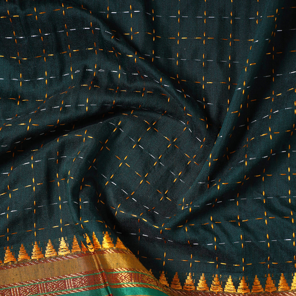 Green - Prewashed Dharwad Mercerised Cotton Zari Border Fabric 17