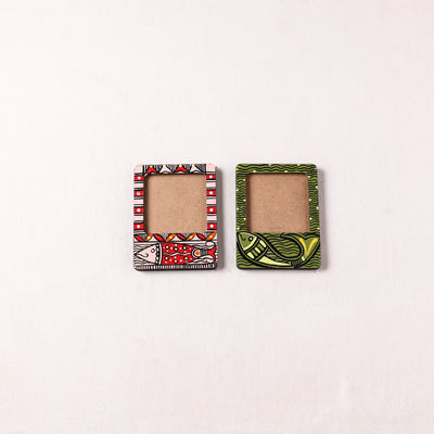 Madhubani Handpainted Wooden Photo Frame Fridge Magnet (Set of 2) 31