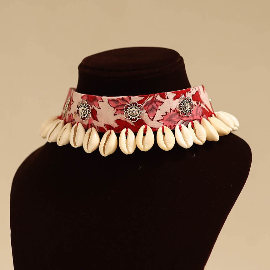 Pink - german silver fabart choker necklace set with shell