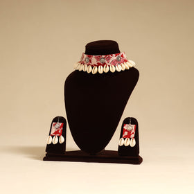 Pink - german silver fabart choker necklace set with shell