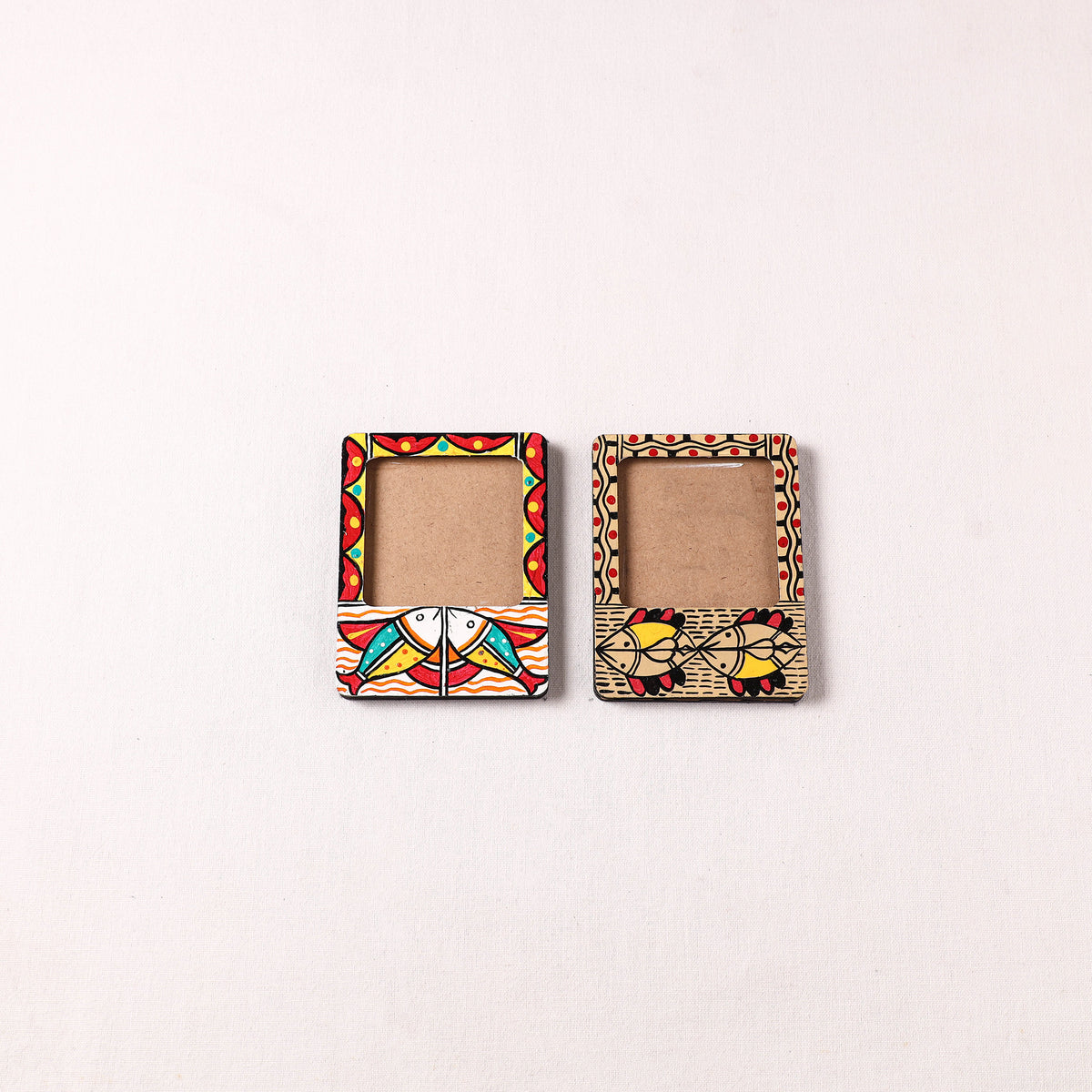 Madhubani Handpainted Wooden Photo Frame Fridge Magnet (Set of 2) 32