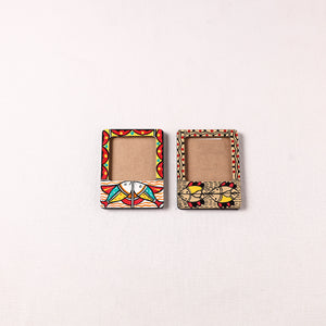Madhubani Handpainted Wooden Photo Frame Fridge Magnet (Set of 2) 32