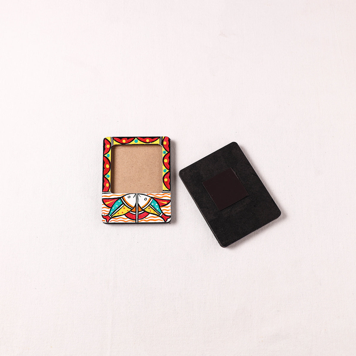 Madhubani Handpainted Wooden Photo Frame Fridge Magnet (Set of 2) 32
