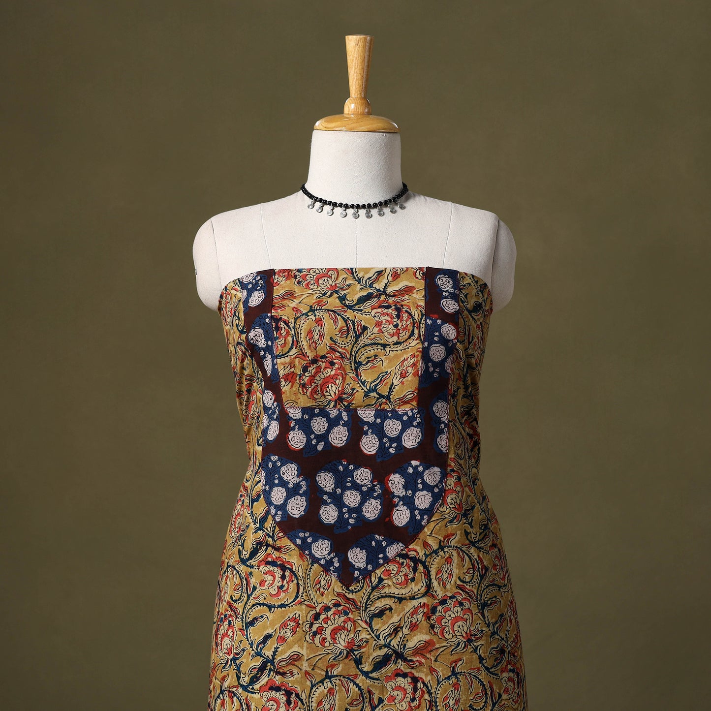 Yellow - kalamkari cotton unstitched kurta material (2.7m)