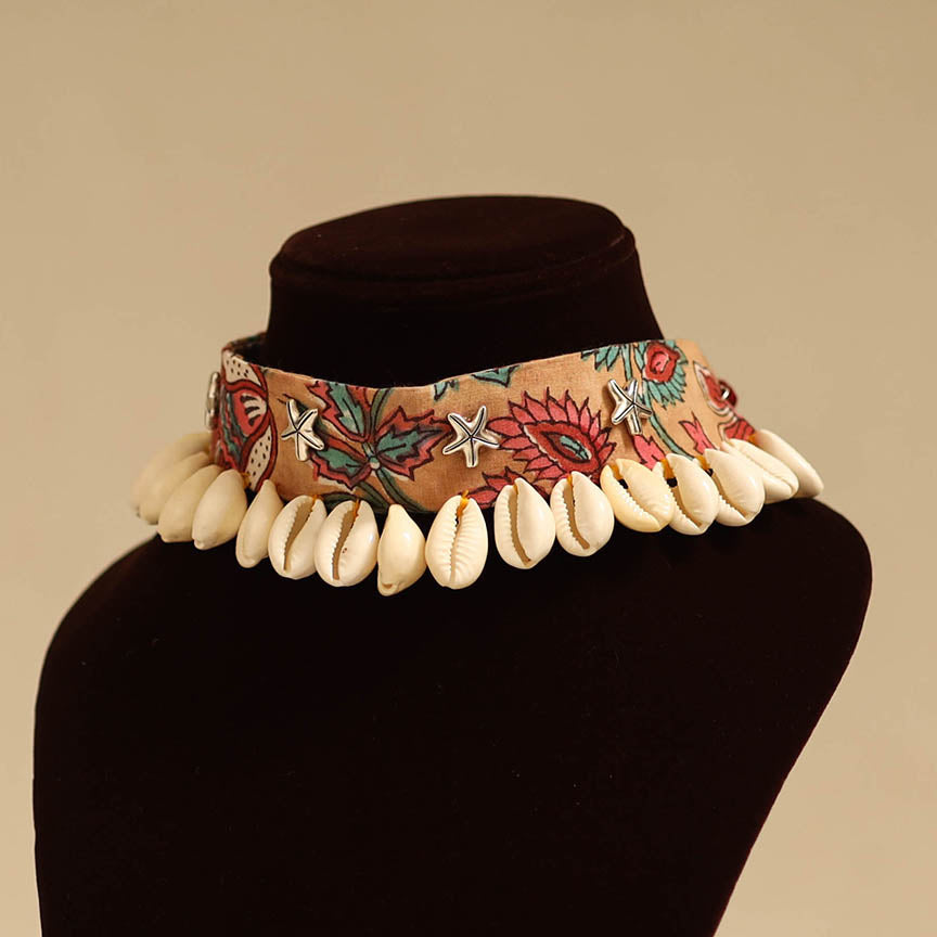 Peach - german silver fabart choker necklace set with shell