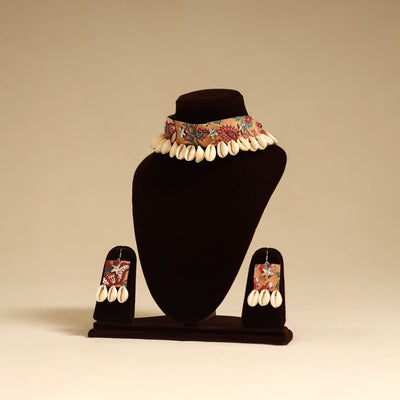 Peach - german silver fabart choker necklace set with shell