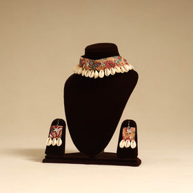 Peach - german silver fabart choker necklace set with shell