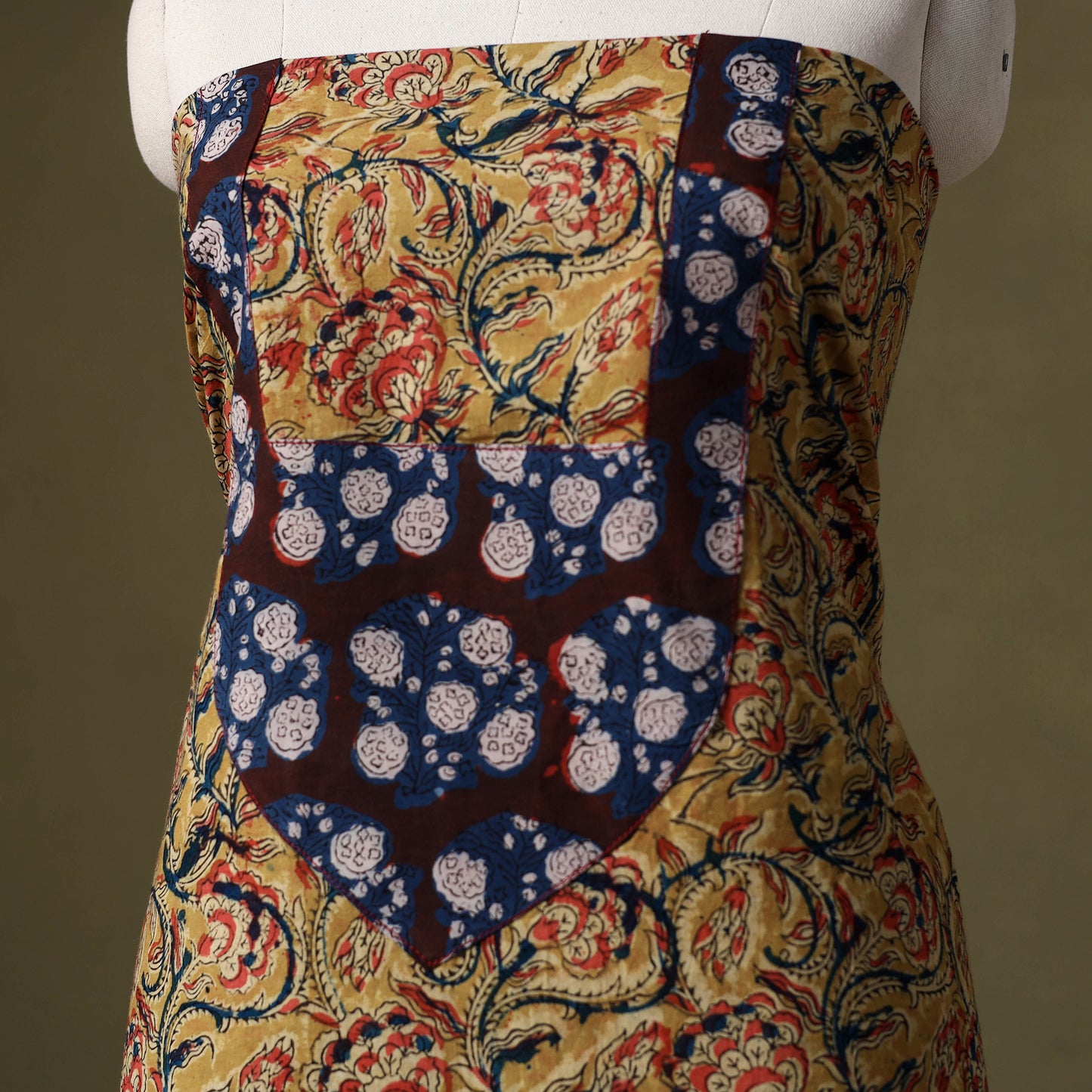 Yellow - kalamkari cotton unstitched kurta material (2.7m)