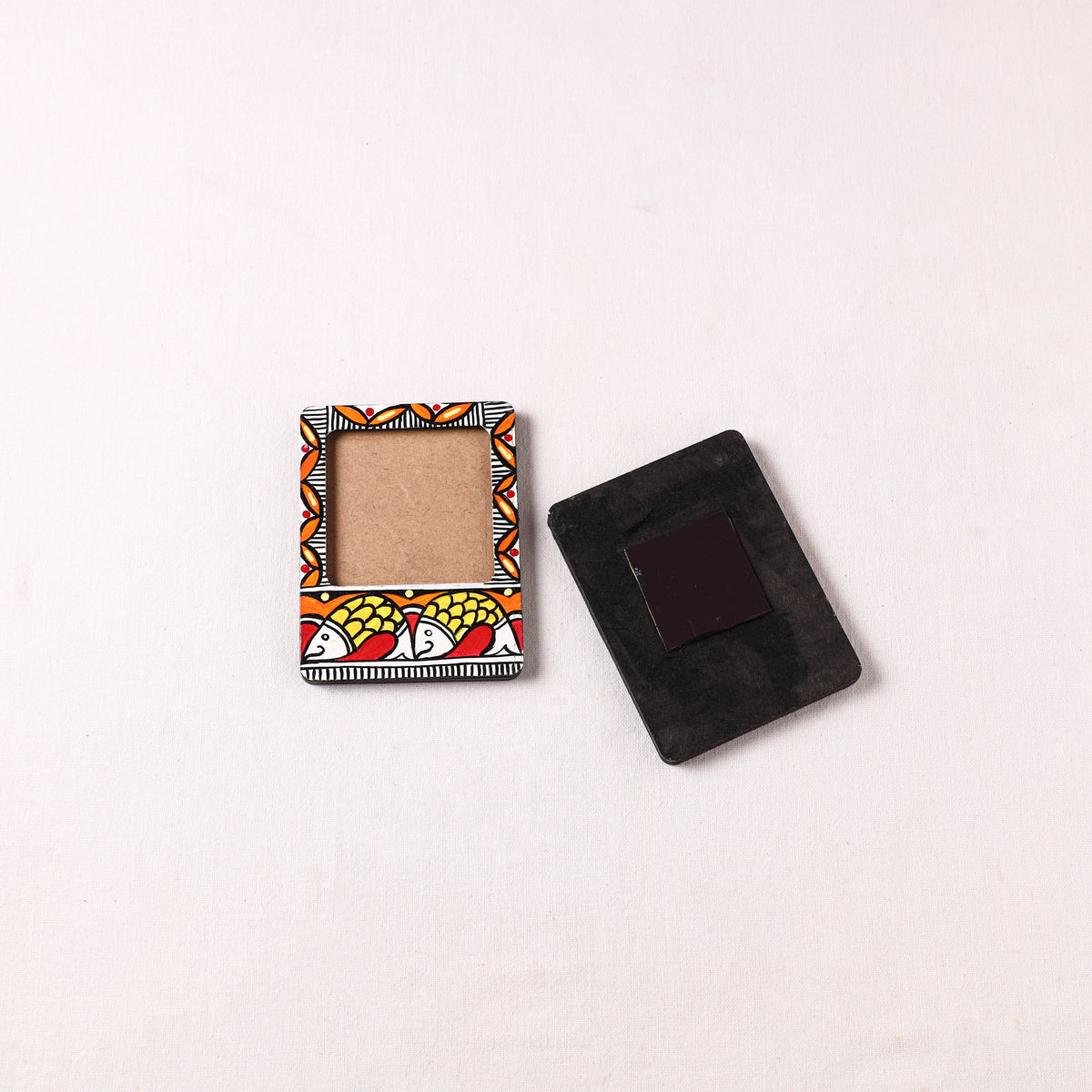 Madhubani Handpainted Wooden Photo Frame Fridge Magnet (Set of 2) 33
