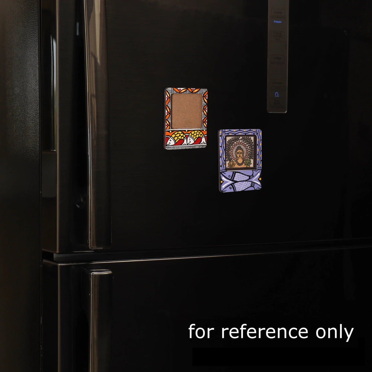Madhubani Handpainted Wooden Photo Frame Fridge Magnet (Set of 2) 22