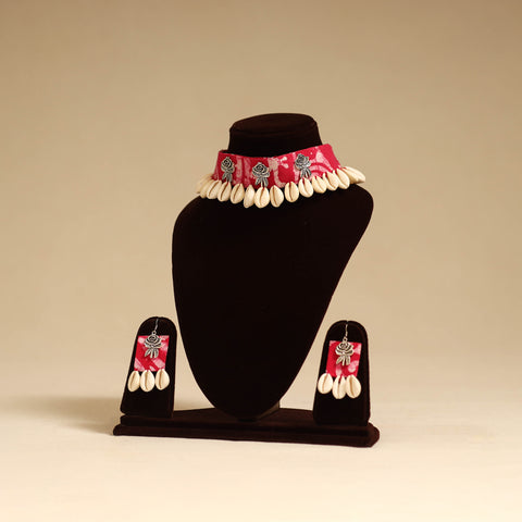 Pink - german silver fabart choker necklace set with shell