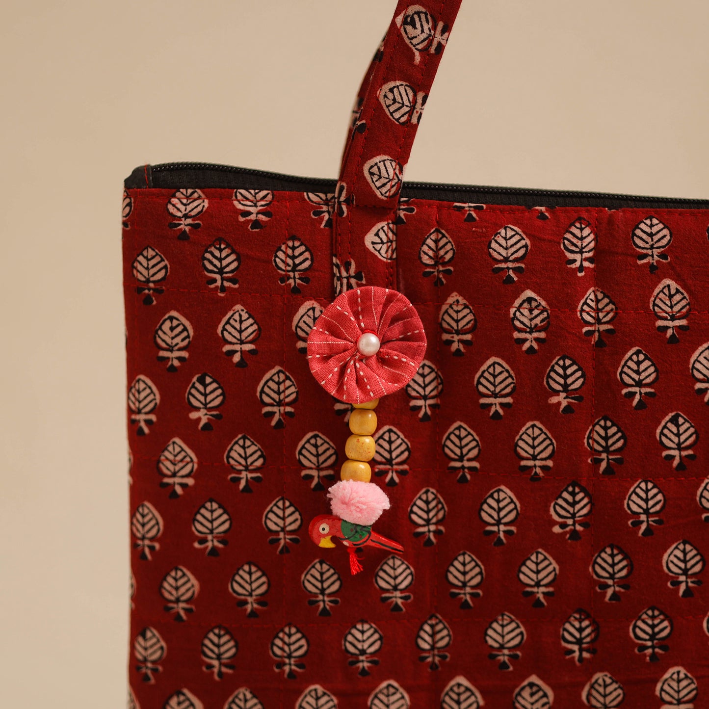  Red Handcrafted Quilted Cotton Hand Bag