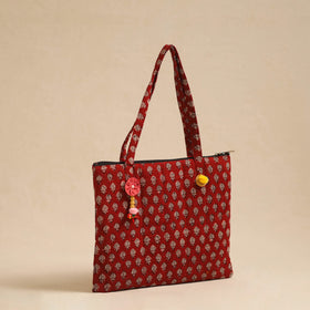  Red Handcrafted Quilted Cotton Hand Bag