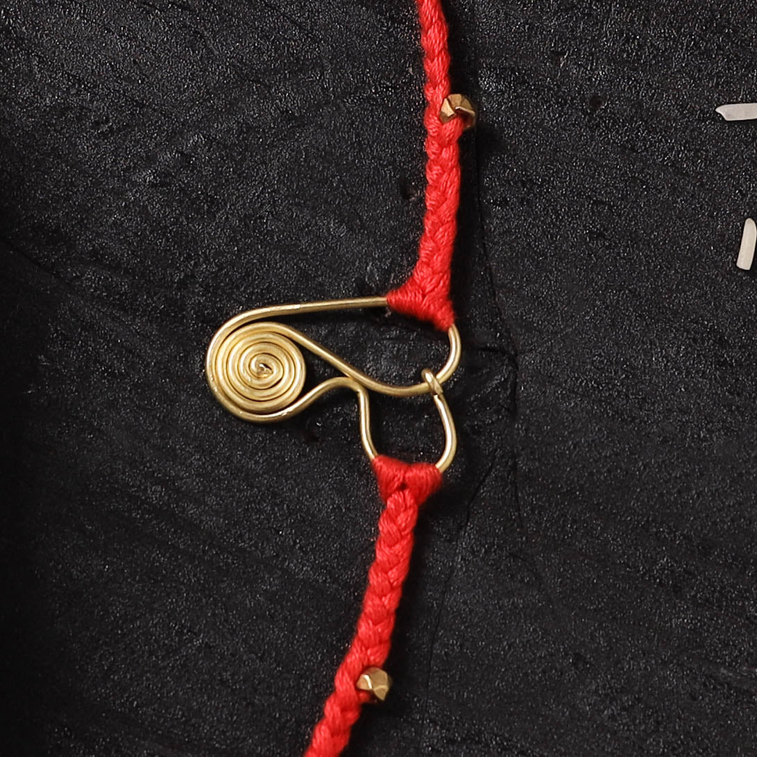 Red - Handcrafted Tribal Dokra Brass Thread Rakhi with Banaras Wood Doll Box 55