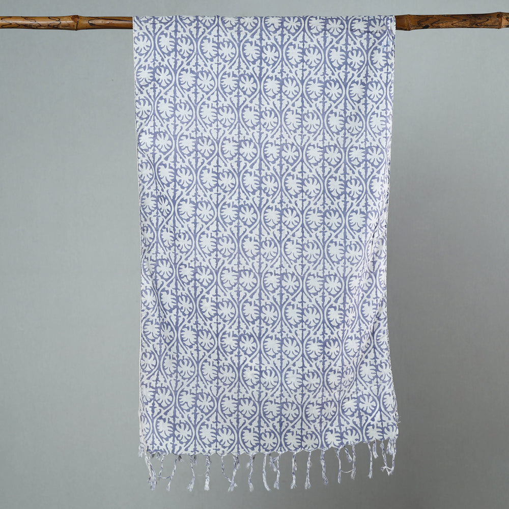 Purple - Sanganeri Block Printed Cotton Stole with Tassels 178