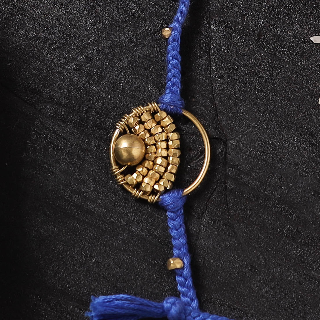 Blue - Handcrafted Tribal Dokra Brass Thread Rakhi with Banaras Wood Doll Box 56