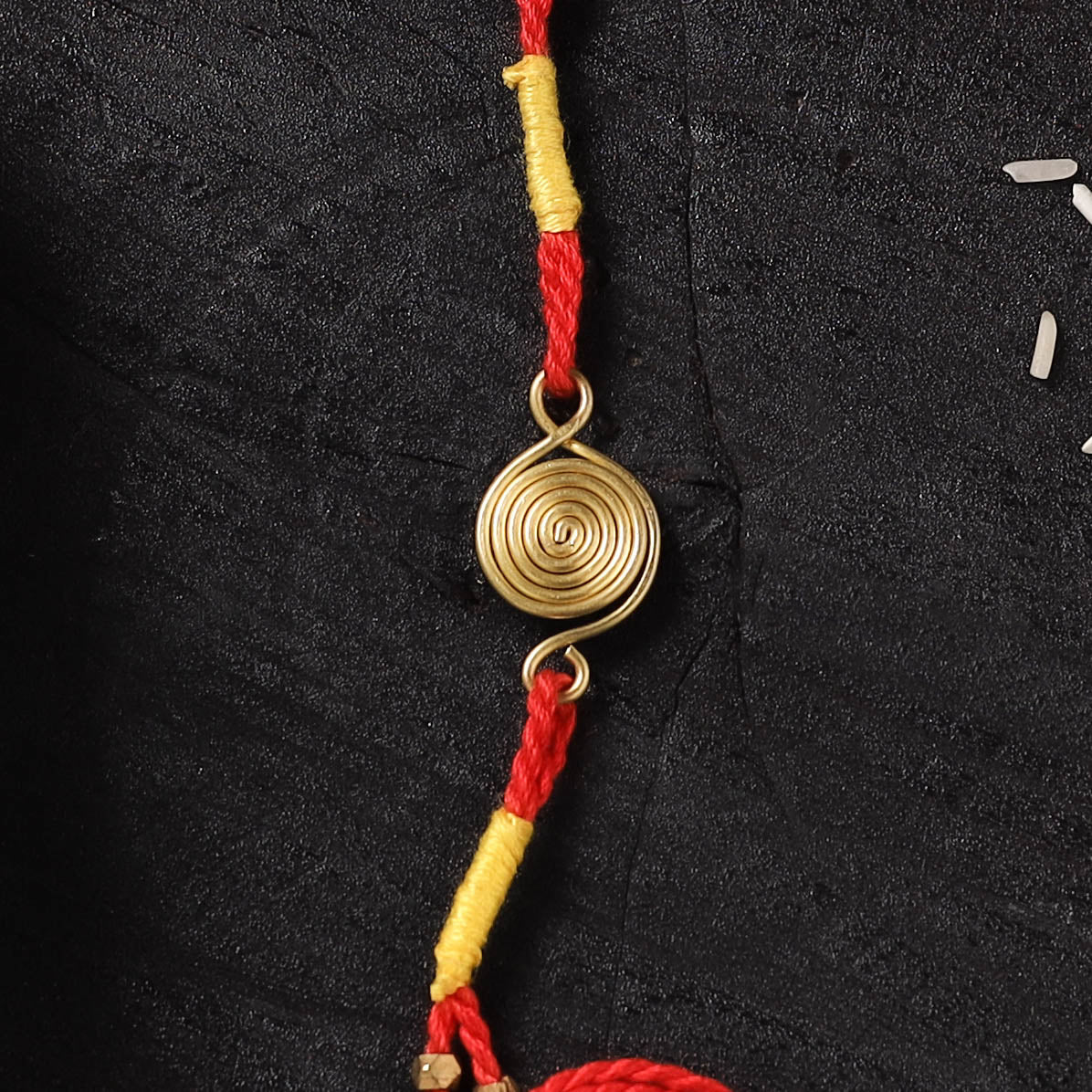 Red - Handcrafted Tribal Dokra Brass Thread Rakhi with Banaras Wood Doll Box 57