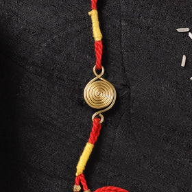 Red - Handcrafted Tribal Dokra Brass Thread Rakhi with Banaras Wood Doll Box 57