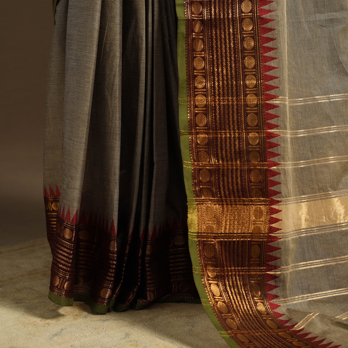 Brown Kandangi Chettinad Cotton Saree with Border