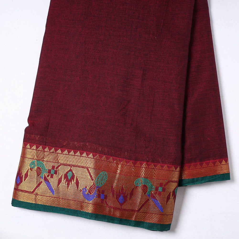 Maroon - Prewashed Dharwad Mercerised Cotton Zari Border Fabric 22