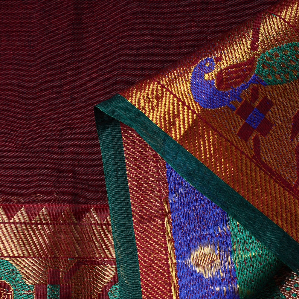 Maroon - Prewashed Dharwad Mercerised Cotton Zari Border Fabric 22