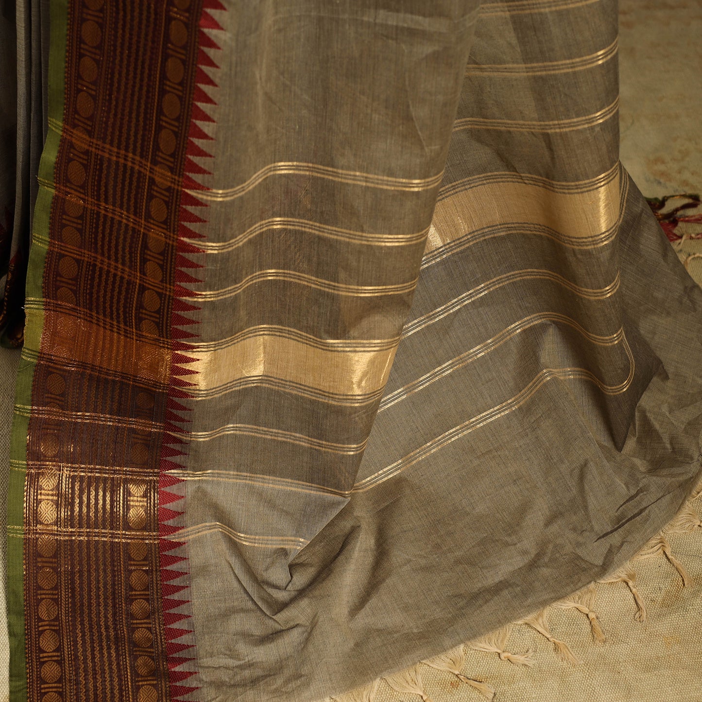 Brown Kandangi Chettinad Cotton Saree with Border