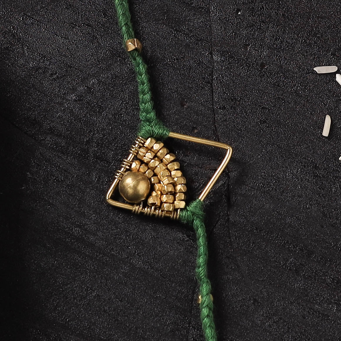 Green - Handcrafted Tribal Dokra Brass Thread Rakhi with Banaras Wood Doll Box 58