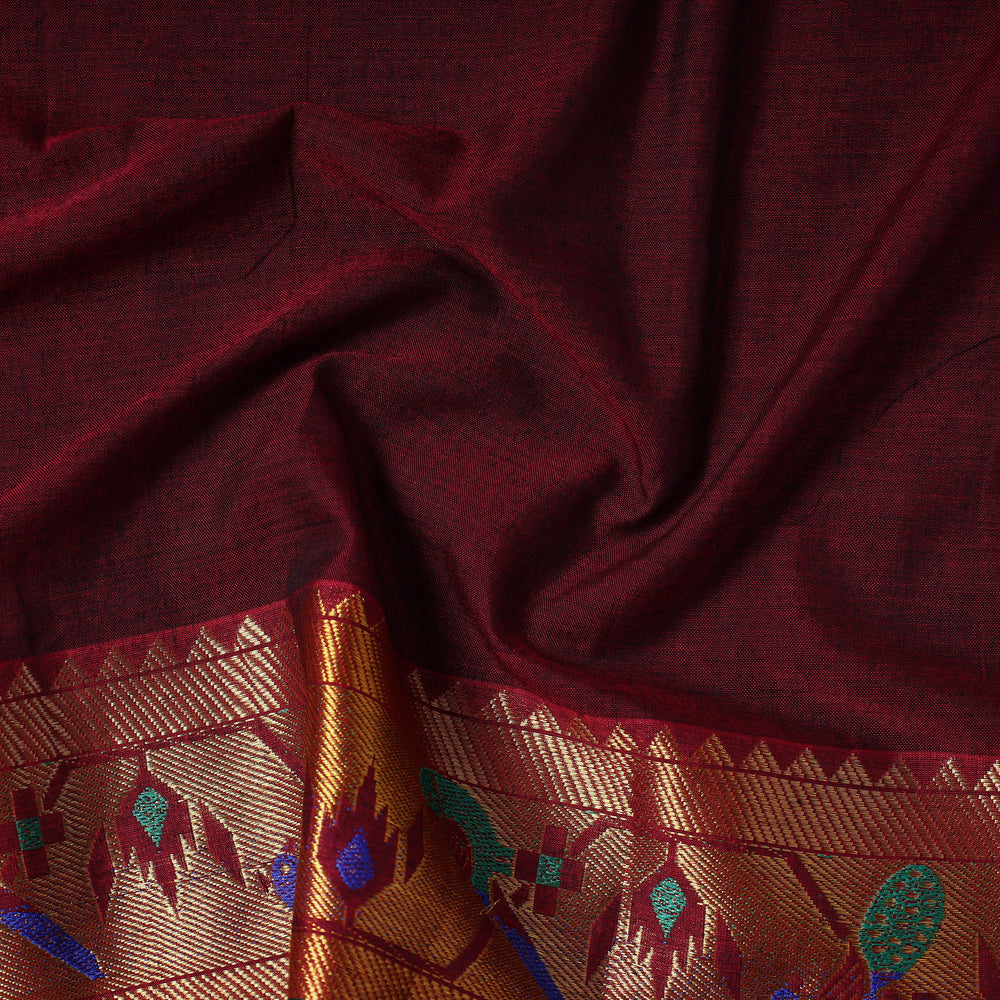 Maroon - Prewashed Dharwad Mercerised Cotton Zari Border Fabric 22