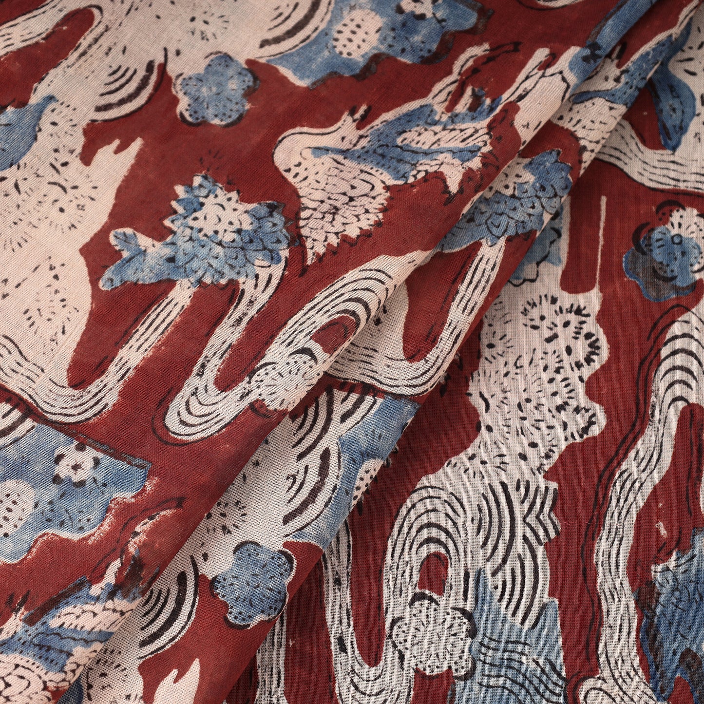 Red - Ajrakh Hand Block Printed Mul Cotton Fabric 15