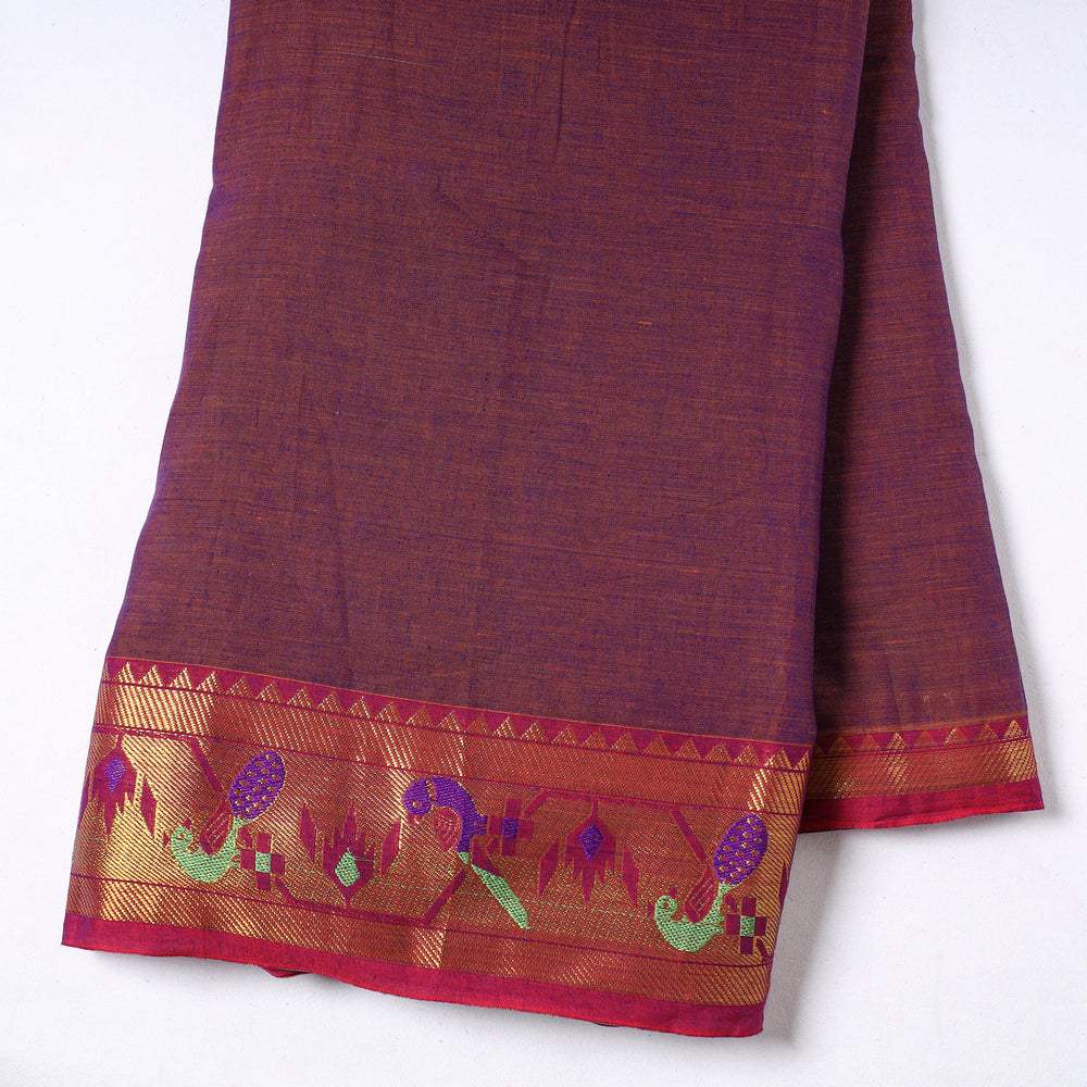 Purple - Prewashed Dharwad Mercerised Cotton Zari Border Fabric 23