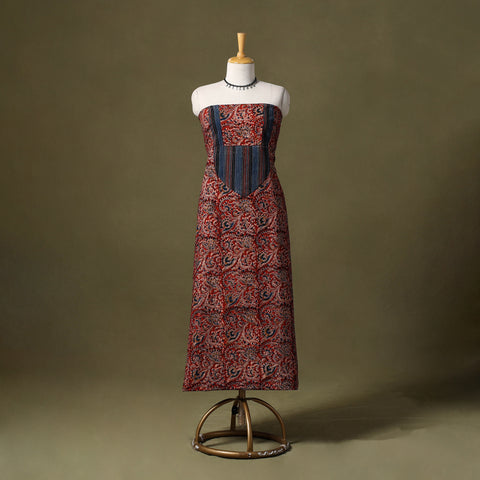 Red Kalamkari Print Cotton Unstitched Kurta Material