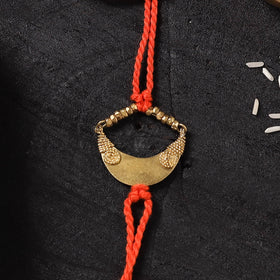 Red - Handcrafted Tribal Dokra Brass Thread Rakhi with Banaras Wood Doll Box 59