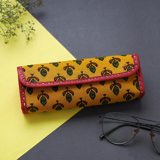 Handcrafted Leather Ajrakh Block Printed Spectacle Case